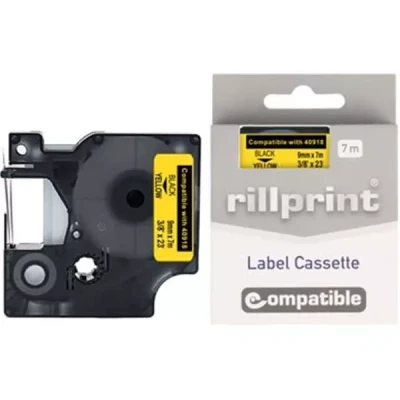 Afbeelding van Rillprint compatible D1 tape voor Dymo 40918, 9 mm, zwart op geel beletteringsysteem
