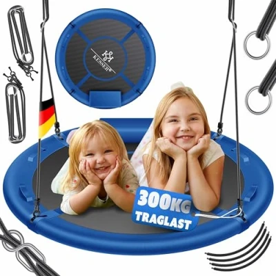 Afbeelding van KESSER® Vogelnestschommel, diameter 100 cm, belastbaar tot 300 kg, met kussen en 4 verstelbare handgrepen, voor kinderen volwassenen, blauw