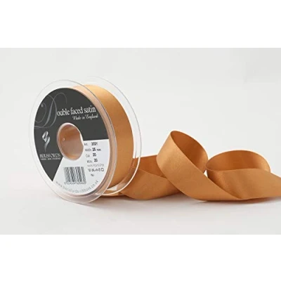 Afbeelding van Berisfords Dubbelzijdig satijnen lint van polyester, antiek goud, 25 mm