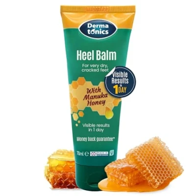 Afbeelding van Dermatonics Snelwerkende Manuka Honey hielbalsem Voedende formule voor ruwe, gebarsten hielen Hydrateert en verzacht droge voeten Geschikt diabetici 70 ml
