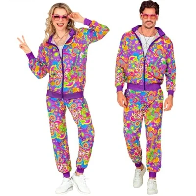 Afbeelding van Widmann Hippie Kostuum Purple Paisley Love Will Win Retro Trainingspak Paars Small Carnavalskleding Verkleedkleding