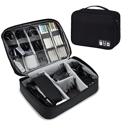 Afbeelding van AiQInu Multifunctionele kabeltas, universele reistas, elektronische kabelbeheerkubussen, 2 lagen, voor tablet, externe harde schijf, oplader, adapter, geheugenkaarten, USB kabel