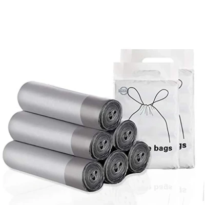 Afbeelding van Bilieasy 5 rollen universele afvalzakken met trekkoord, 45 x 50 cm, 75 vuilniszakken van 10 15 liter, grote robuuste en geurloze voor de keuken