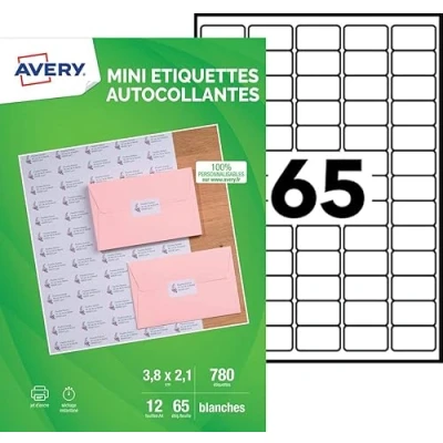Afbeelding van AVERY Verpakking met 780 zelfklevende etiketten, personaliseerbaar, bedrukbaar, formaat 38,1 x 21,2 mm, inkjetdruk,