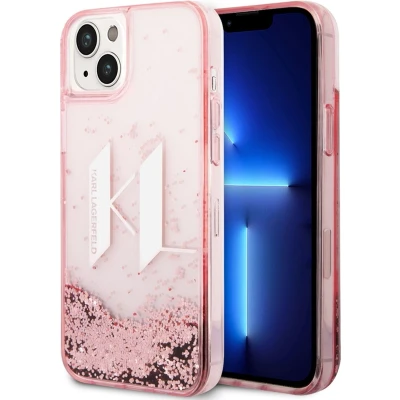 Afbeelding van Karl Lagerfeld, Hoesje Geschikt voor Apple iPhone 14 Plus Glitter KL Floating Glitter, Roze