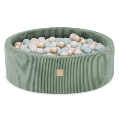 Afbeelding van MISIOO Ballenbad, 90 x 30 cm, voor baby&#039;s vanaf 1 jaar, babykamer, speelgoed baby&#039;s, machinewasbaar, rond, Corduroy groen, parelgroen, goud