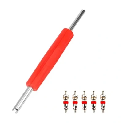 Afbeelding van Aidqxbaoer Extracteur de valve pneu à double tête et 5 noyaux pneu, outil réparation voiture, pour moto, vélo
