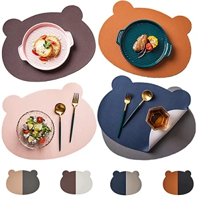 Afbeelding van Placemats Kinderen, Senteen 4 delige babyvoedingsmat Baby placemat plaat Wasbaar Antislip Tafelmat voor peuters Waterdicht Hittebestendig Vlekbestendig Draagbaar reisservies