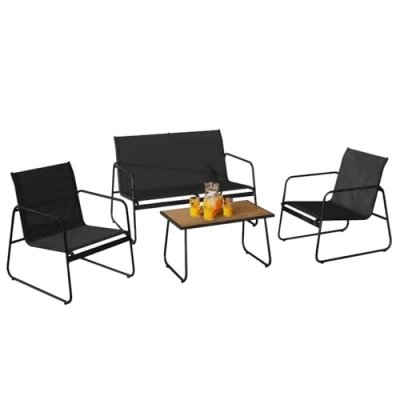 Image de Salon de jardin bas 4 places noires table bois et noir