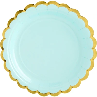 Afbeelding van Bord mint groen met gouden schulprand 18cm 6 stuks