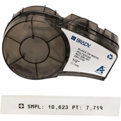 Afbeelding van BRADY M21 500 461 AW polyestertape voor M211, M210, BMP21 PLUS, LAB, zwart op wit 12,70 mm x 6,40 m 110932