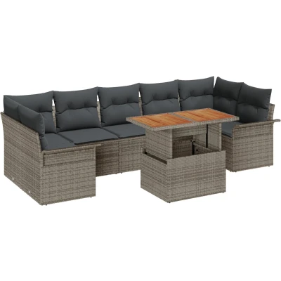 Afbeelding van vidaXL 8 delige tuinset met kussens grijs poly rattan