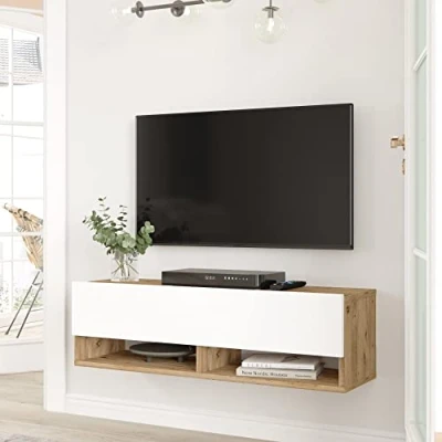 Afbeelding van Tv meubel Laitila 2 opbergvakken 100x31,5x29,5cm houtkleurig en wit