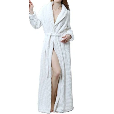 Afbeelding van Kinloy Comfortabele en lichte ochtendjas voor dames, totale lengte, warm, pure kleur, nachtkleding, Wit.