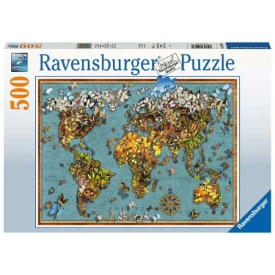 Image de Puzzle 500 pièces Ravensburger Mappemonde de papillons