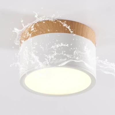 Afbeelding van Schindora Led plafondlamp, decoratieve houten spot, mini rond, wit, koud 6000 K, 12 W.