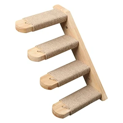 Afbeelding van Klimwand katten, kattentrapwand, wandligstoel van massief rubberhout, voor katten tot 10 kg, met jute touw om rechts naar links te krabben