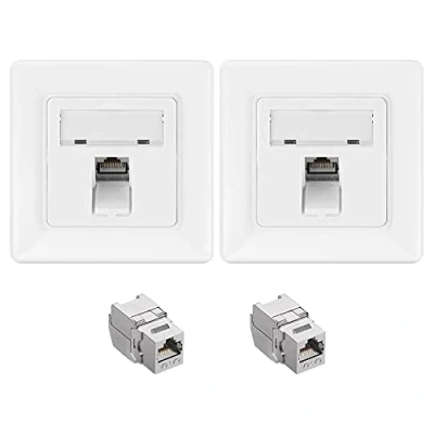 Afbeelding van kwmobile 2 keystone adapters voor CAT6A kabels Inclusief wandcontactdozen Met RJ45 poort afgeschermde metalen behuizing