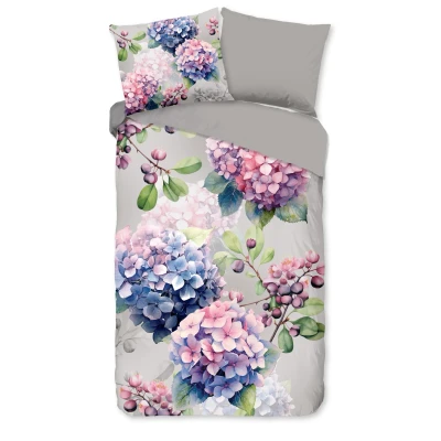 Afbeelding van Good Morning Dekbedovertrek &quot;hortensia bloemen&quot; Grijs (200x200/220 cm) Katoen