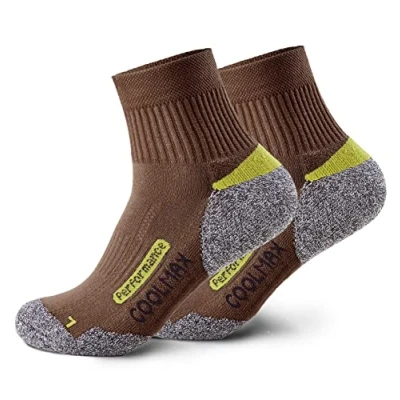 Afbeelding van Piarini Coolmax wandelsokken, 2 paar, zomer, kort, ademend, anti blaren en geposlterd, outdoor trekkingsokken, dames heren, maat 35 38 tot 47 50, Bruin, 39 42 EU