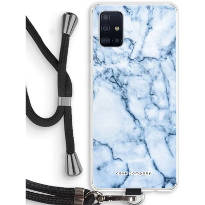 Afbeelding van Case Company® hoesje met Koord geschikt voor Samsung Galaxy A51 4G Blauw marmer Telefoonhoesje Zwart Bescherming aan alle Kanten en Over de Schermrand