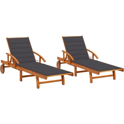 Afbeelding van vidaXL Ligstoelen 2 st met kussens massief acaciahout