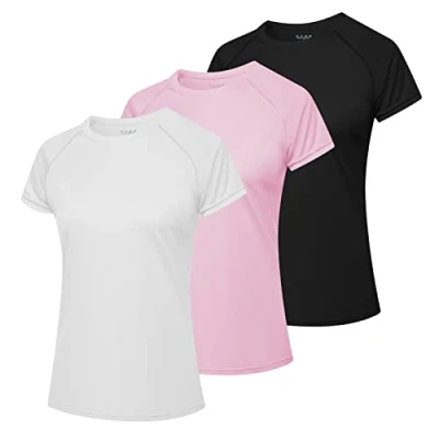 Image de MEETWEE T shirt de surf rash Guard UV pour femme Maillot bain à manches courtes UPF 50+, Noir+violet+blanc, M