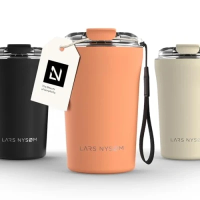 Afbeelding van LARS NYSØM &#039;Rørelse&#039; Thermo Coffee Mug to go 380ml BPA vrij Met Isolatie Draagriem &amp; Tritan Deksel Pumpkin Orange