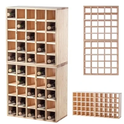 Afbeelding van KADAX Set van 2 houten wijnrekken 52 x 25,5 104 cm wijnflessenrek (model 3, natuur, stuks)