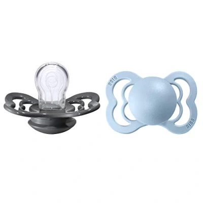 Afbeelding van BiBS Supreme Collection Stage 1 Fopspeen 0/6 maanden 2 stuks Iron / Baby Blue