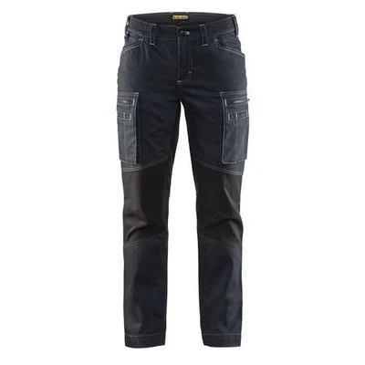 Image de Pantalon services stretch femme marine/noir, lavage industriel