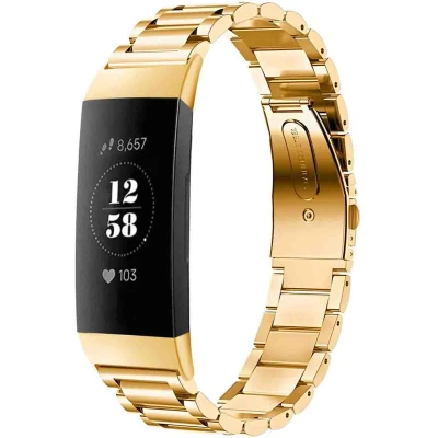Afbeelding van imoshion Bandje met Horlogeband inkorter Geschikt voor Fitbit Charge 4, 3 Stalen band zonder installatiehulp goud