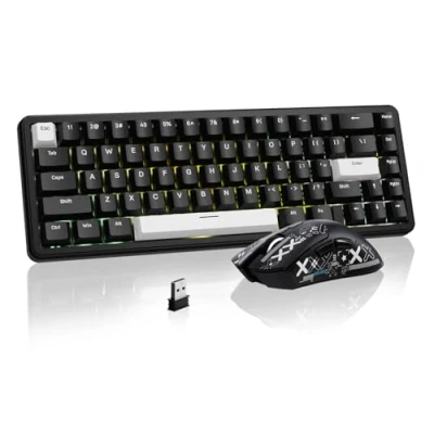 Afbeelding van ATTACK SHARK Combo toetsenbord en gamingmuis, X65 HE magnetisch toetsenbord, bekabeld, R1, draadloze muis, 59 g, ultralicht (8000 Hz, RT 0,01 mm, RGB, batterij 65 uur) zwart