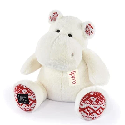 Afbeelding van Histoire d&#039;Ours Nijlpaard pluche HIPPO kerstwit 40 cm groot, zacht en schattig dier voor knuffels cadeau idee geboorte verjaardag kinderen HO3202