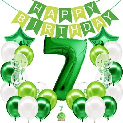 Afbeelding van verjaardagsdecoratie jongen groen cijfer 7e verjaardag gelukkige slinger opblaasbare ballon 7 ballonnen jaar kind versiering
