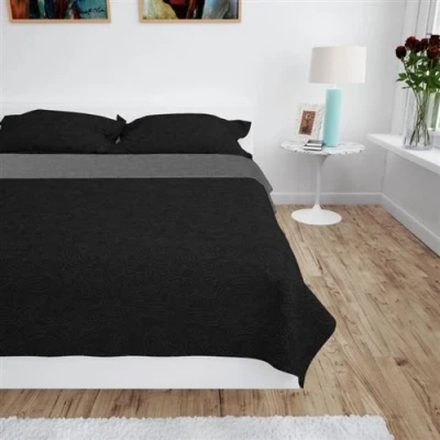 Afbeelding van Bedsprei dubbelzijdig 220x240 cm quilt grijs en zwart