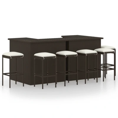 Afbeelding van 8 delige Tuinbarset met kussens poly rattan bruin