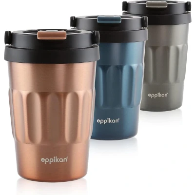 Afbeelding van Thermosbeker van roestvrij staal met inklapbare draaggreep, lekvrije Coffee to go beker voor koffie en thee, 400 ml (Elektrisch koper)