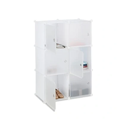 Afbeelding van Relaxdays vakkenkast met 6 deuren badkamerrek roomdivider open kast kunststof wit