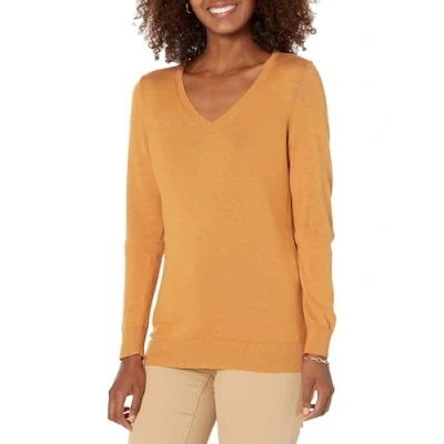 Image de Amazon Essentials Chandail léger à manches longues et col en V pour femme (disponible grande taille), moutarde chiné, taille XL