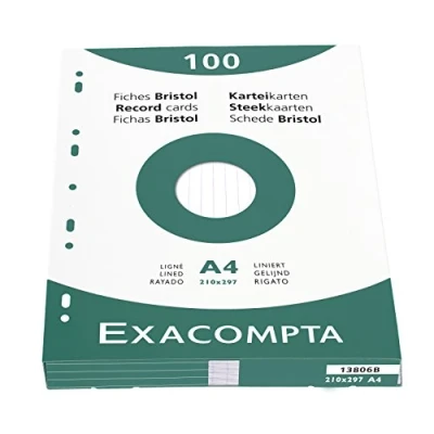 Afbeelding van Exacompta 100 steekkaarten bristol gelijnd niet geperforeerd 210x297mm, Wit