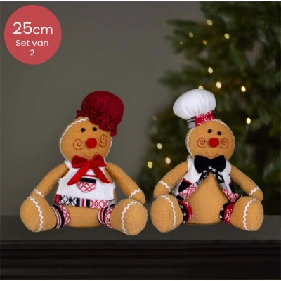 Afbeelding van Schattige handgemaakt peperkoeken duo met strikken Rode en Witte muts 25(30)cm