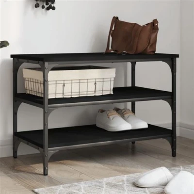 Afbeelding van Schoenenbankje 70x38,5x49 cm bewerkt hout zwart