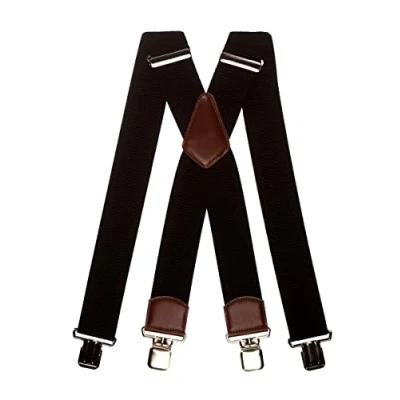 Afbeelding van Olata Extra brede X bretels voor heren met bruin leer, 5 cm, zwart.