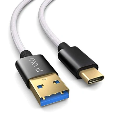Afbeelding van PAXO PS5 nylon oplaadkabel voor Playstation 5 controller, USB C kabel, 3.1 (USB 3.0), oplaadkabel, stoffen ommanteling, aluminium stekker, wit