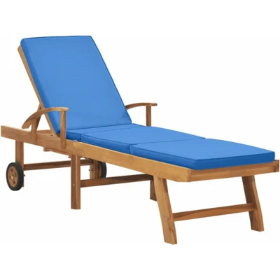 Afbeelding van Ligbed met kussen massief teakhout blauw