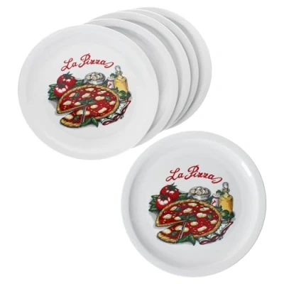 Afbeelding van MamboCat La pizzaplaat set van 6 stuks Ø 30,5 cm voor personen, grote porselein met en spreuk pizza of serveerbord