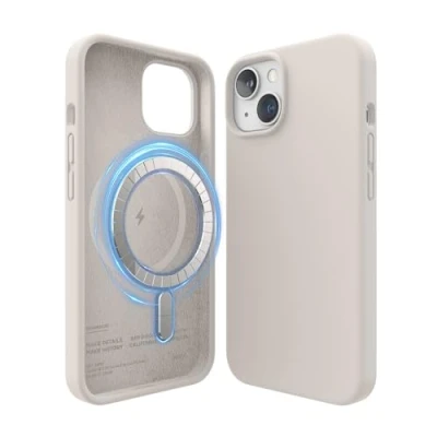 Afbeelding van elago Magnetische siliconen hoes compatibel met iPhone 14 15,49 cm en alle MagSafe accessoires, geïntegreerde magneten, hoogwaardige vloeibare hoes, beschermhoes (steengrijs)