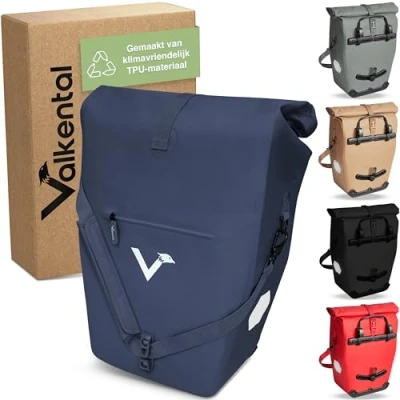 Afbeelding van Valkental 2 in 1 gerecycleerd plastic fietstas 100% waterdicht Veel praktische vakken 23 28 l Flexibel volume met laptopvak draagtas