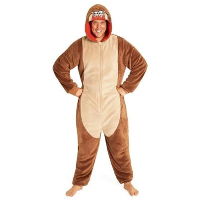 Afbeelding van Looney Tunes Pyjama voor heren, humor, rompertje volwassenen, van fleece, onesie humoristische dieren, S XXL, Taz bruin